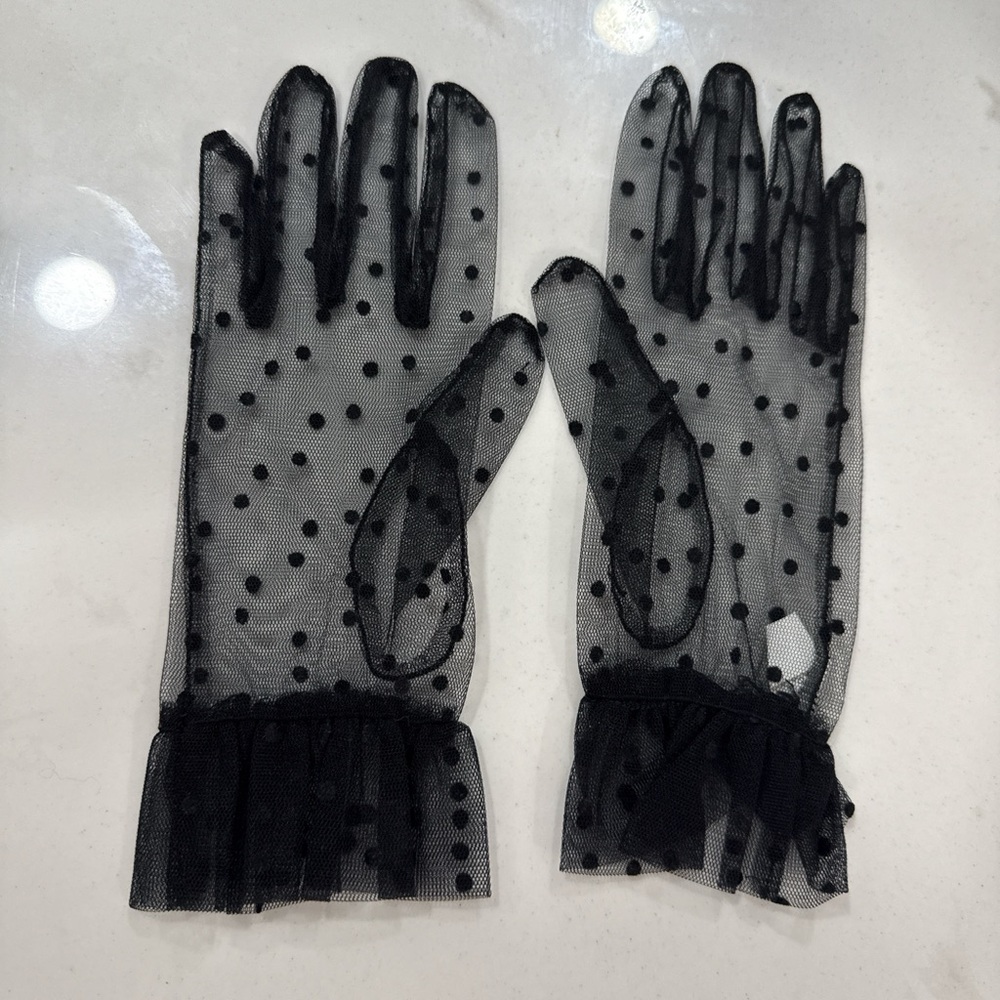 1960s vintage gloves - Black Polka Dot Mesh